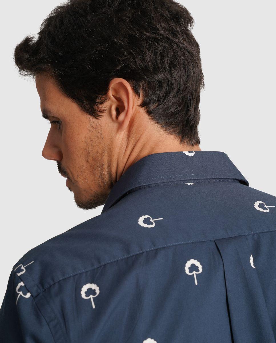 Camisa de Linho com Corte Regular Estampado Azul-3
