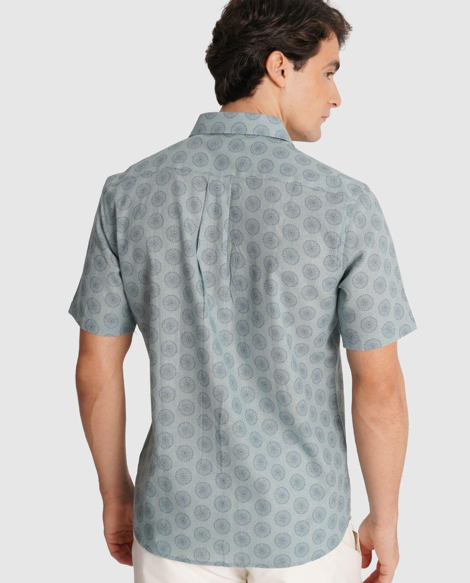 Camisa com Linho e Corte Regular Azul-2