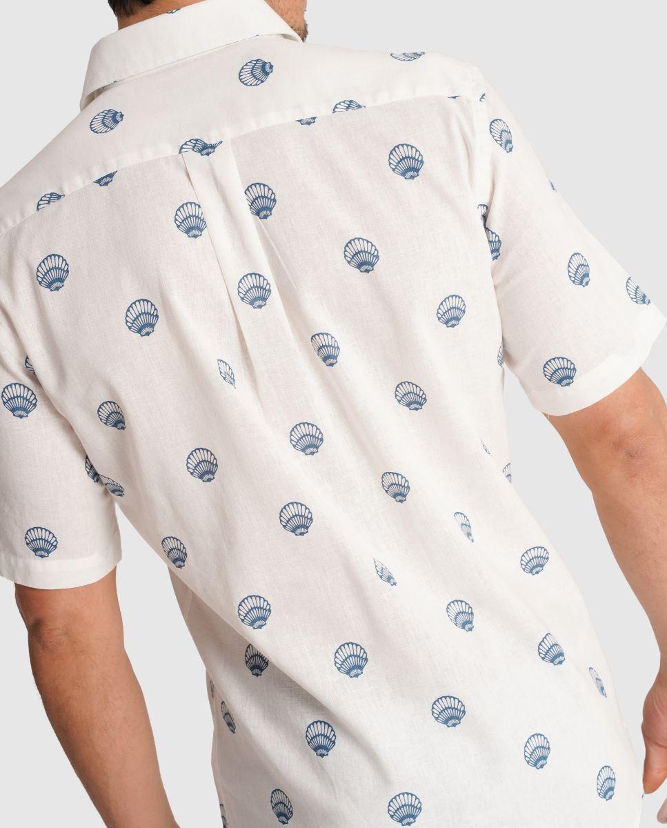 Camisa de Linho com Corte Regular Cinzento-2