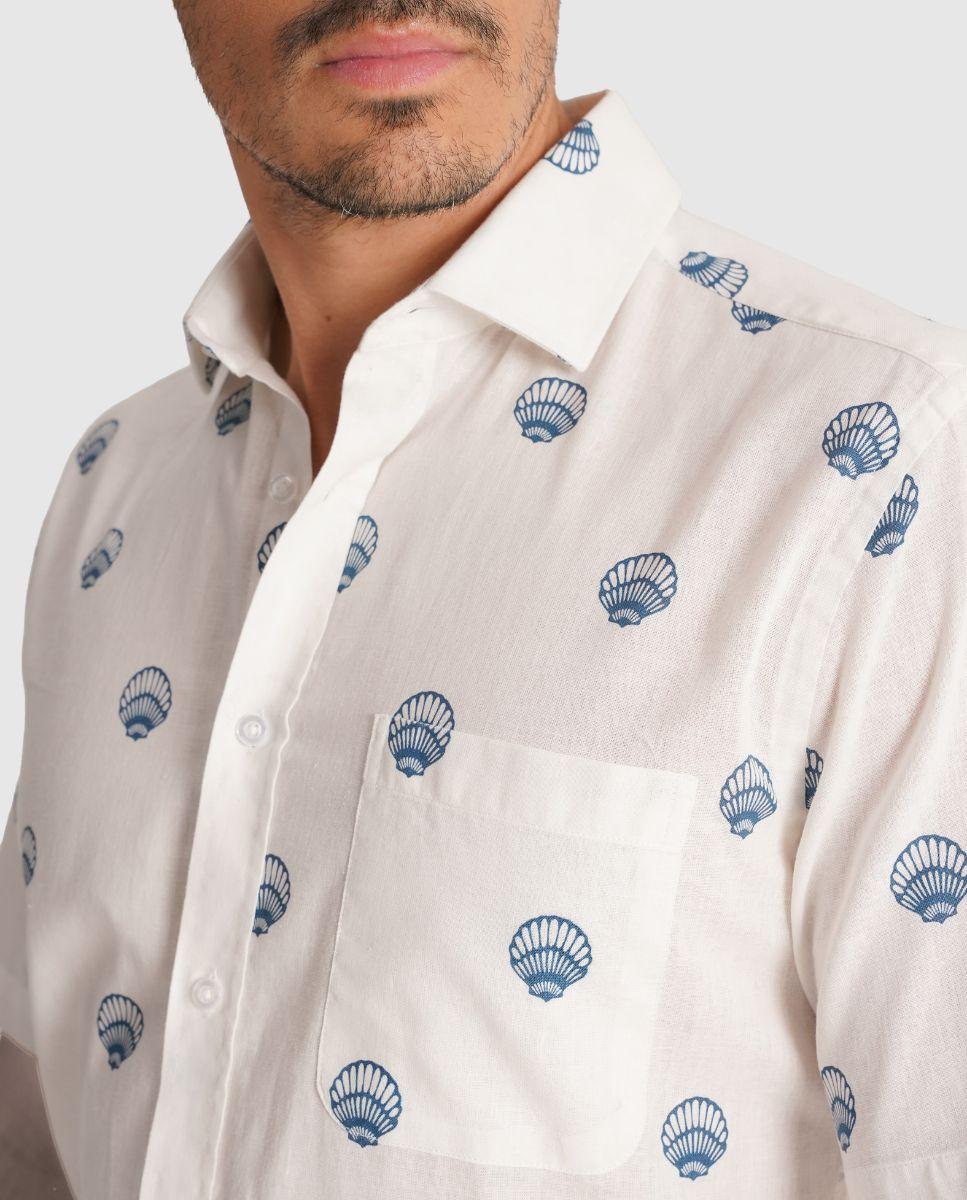 Camisa de Linho com Corte Regular Cinzento-3