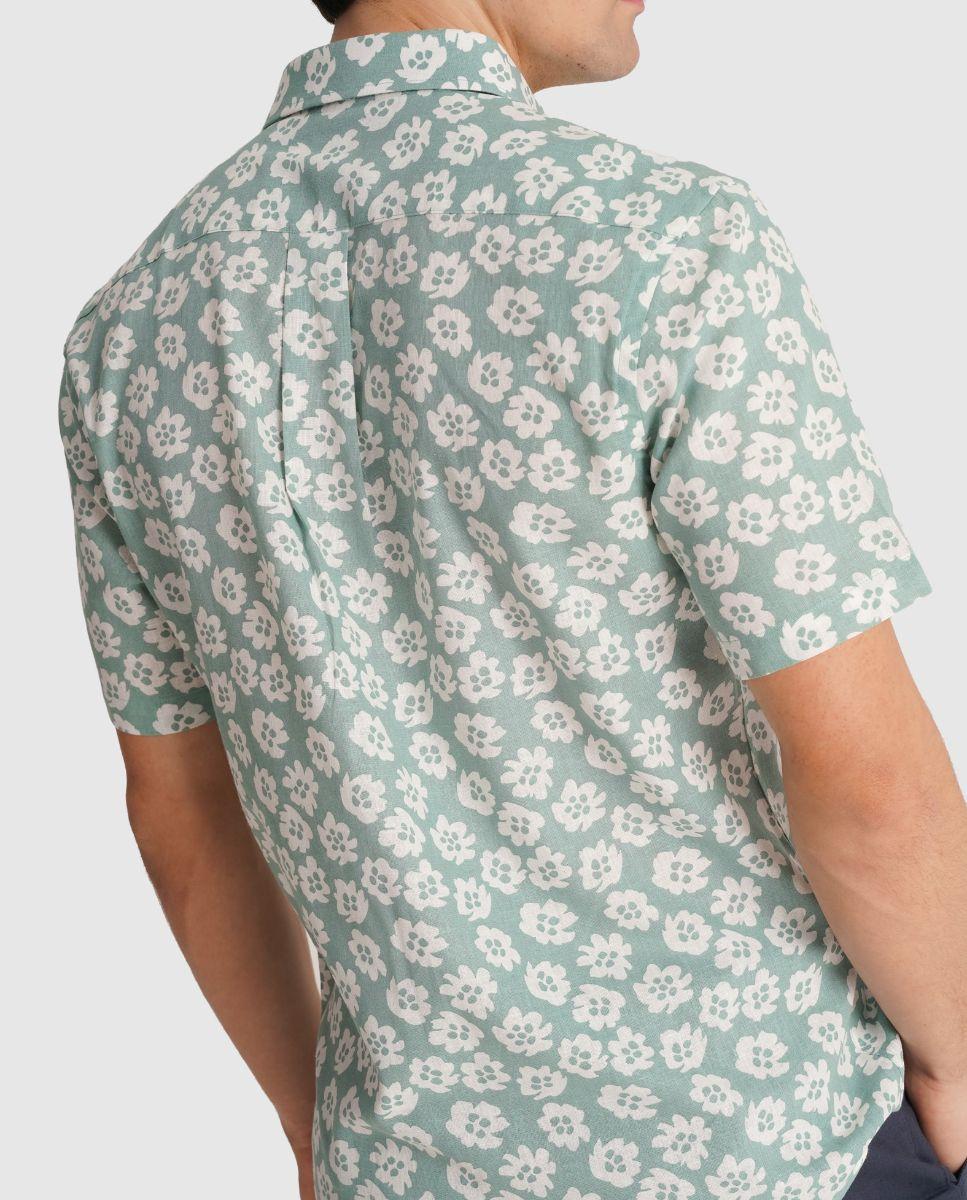 Camisa de Linho com Corte Regular Verde-2