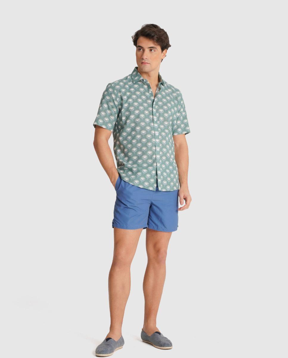 Camisa de Linho com Corte Regular Verde-1