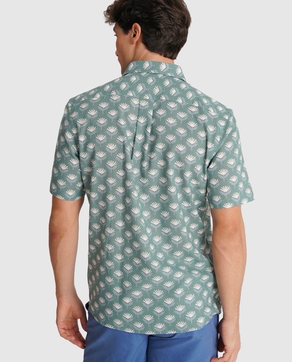 Camisa de Linho com Corte Regular Verde-2