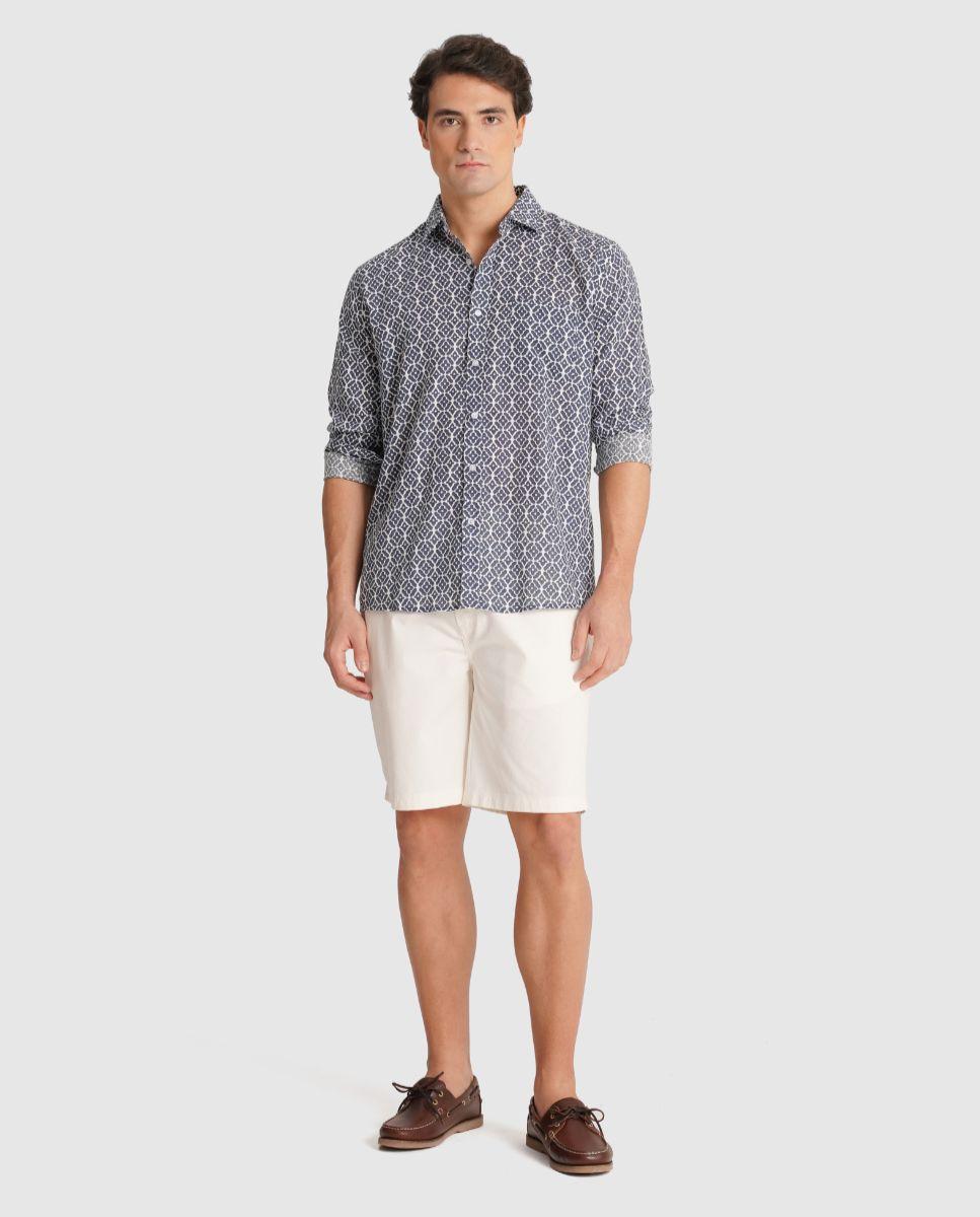Camisa de Linho com Corte Regular Cinzento-1