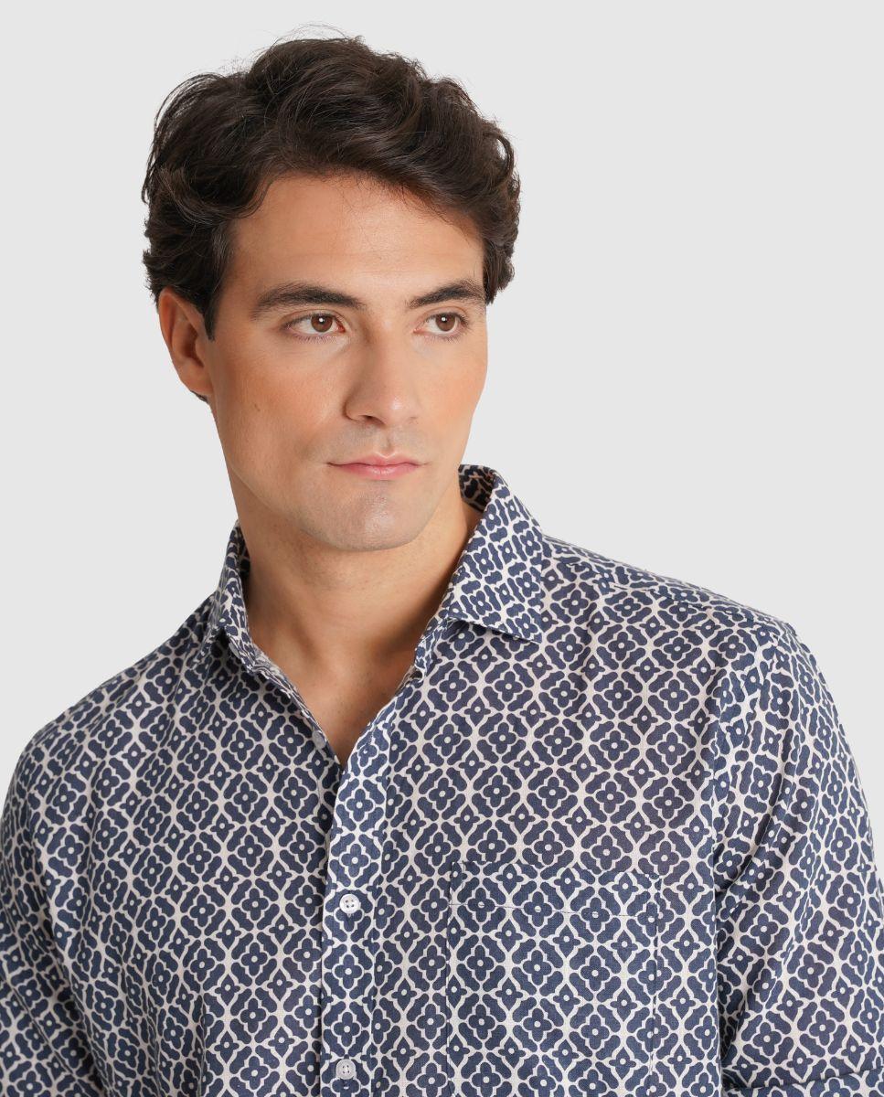 Camisa de Linho com Corte Regular Cinzento-3