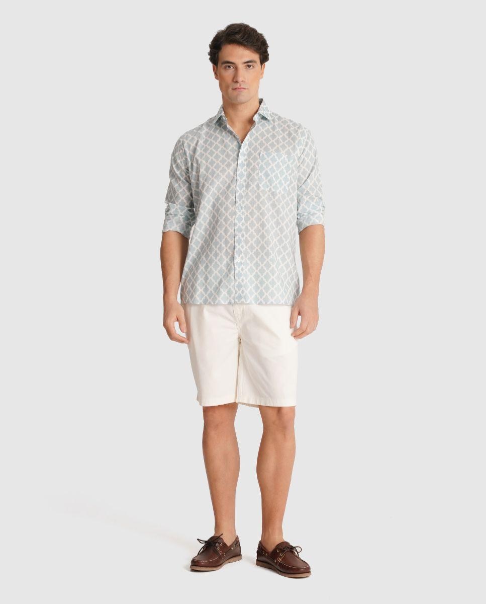 Camisa de Linho com Corte Regular Cinzento-1