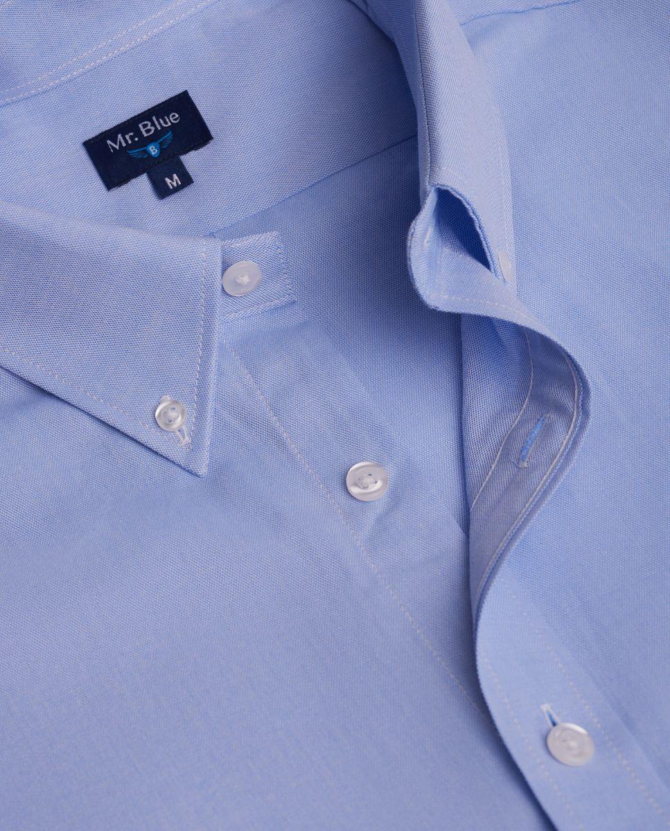 Camisa de Algodão de Manga Comprida Azul-2