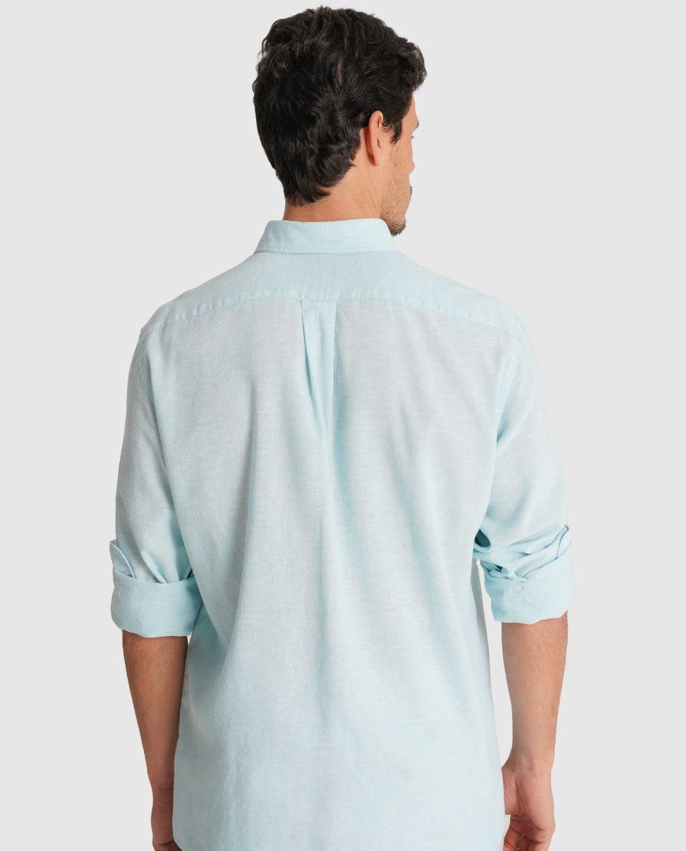 Camisa de Linho com Corte Regular Azul-2