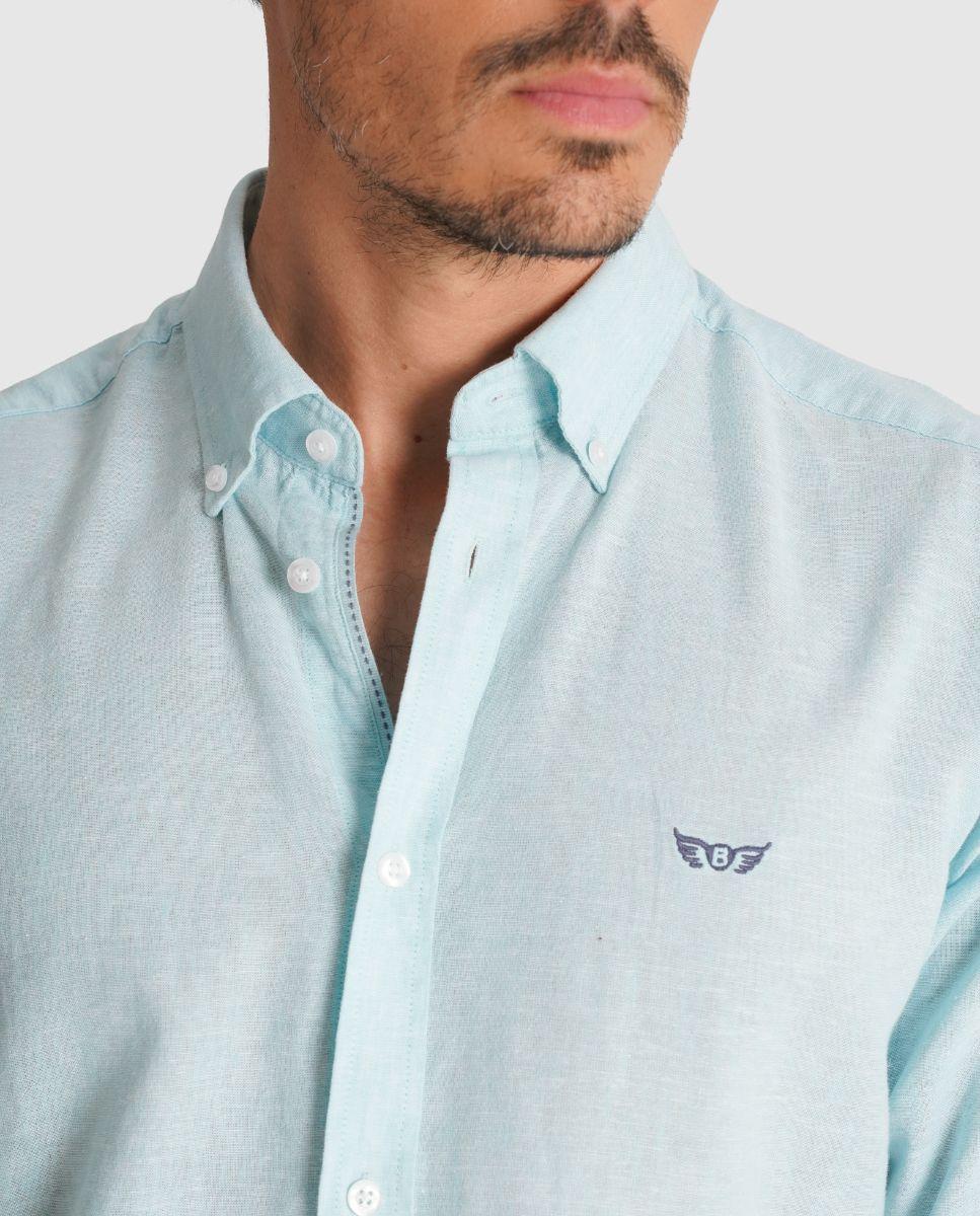 Camisa de Linho com Corte Regular Azul-3