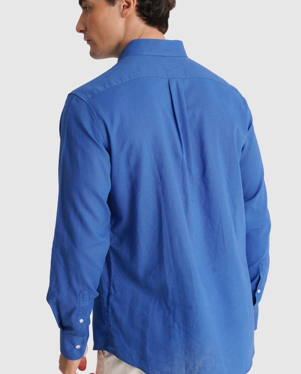 Camisa com Linho e Corte Regular Azul-2