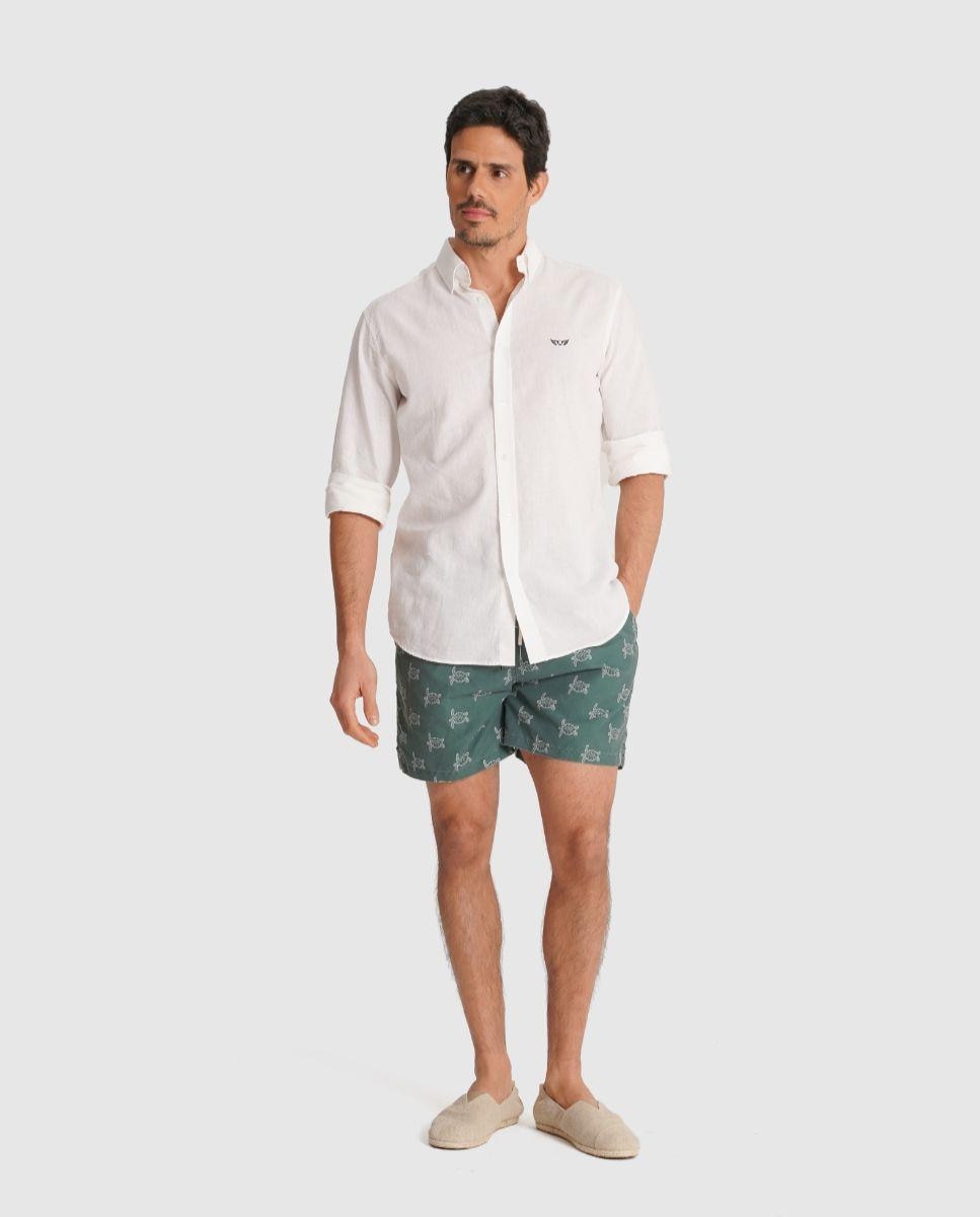 Camisa Lisa com Linho Branco-3