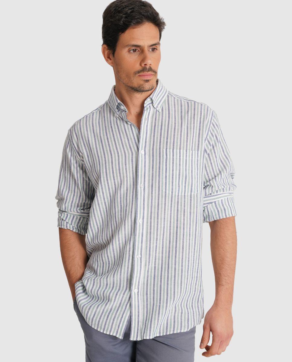 Imagem 0 de Camisa de Linho Às Riscas com Corte Regular