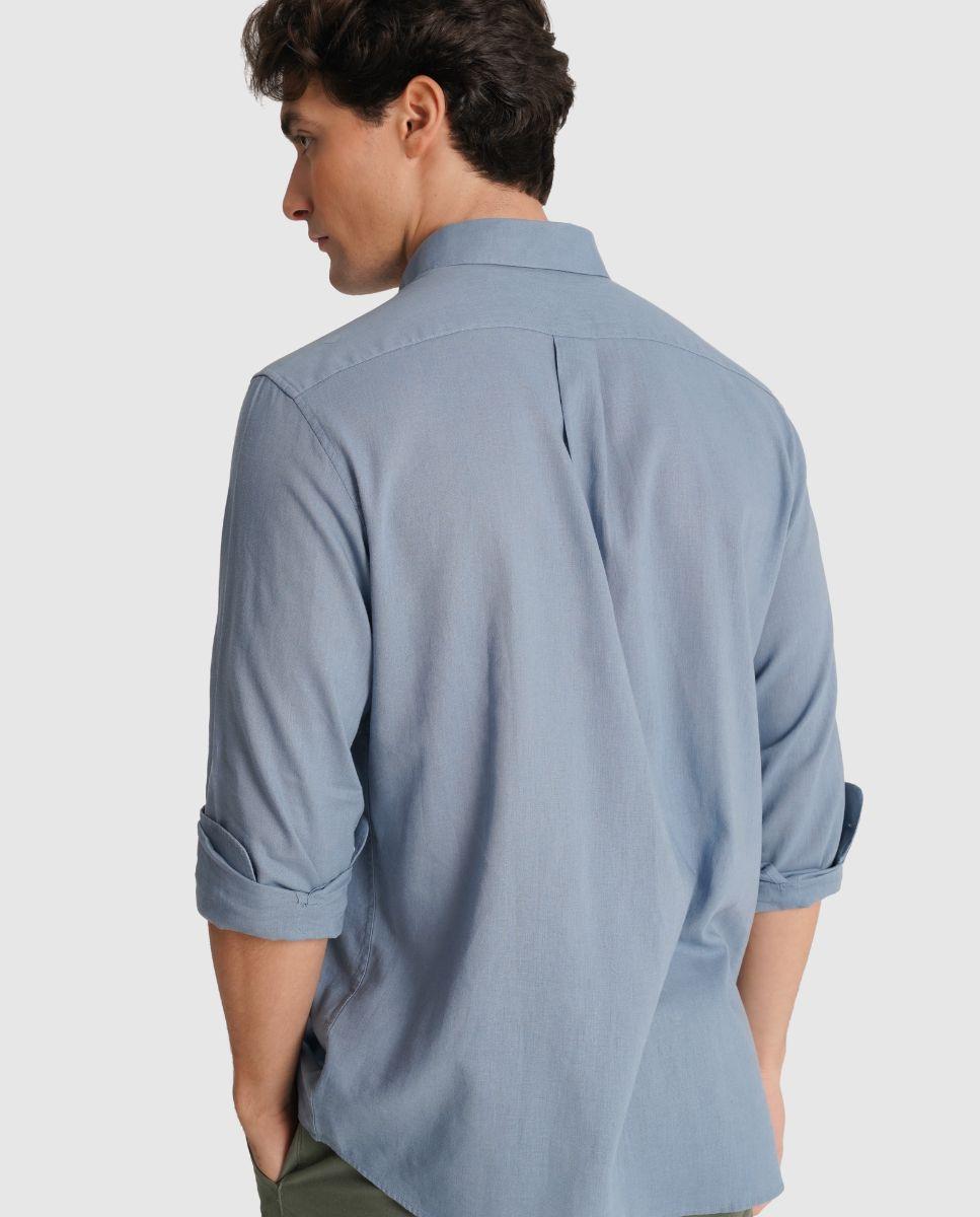 Camisa de Linho com Corte Regular Azul denim-2