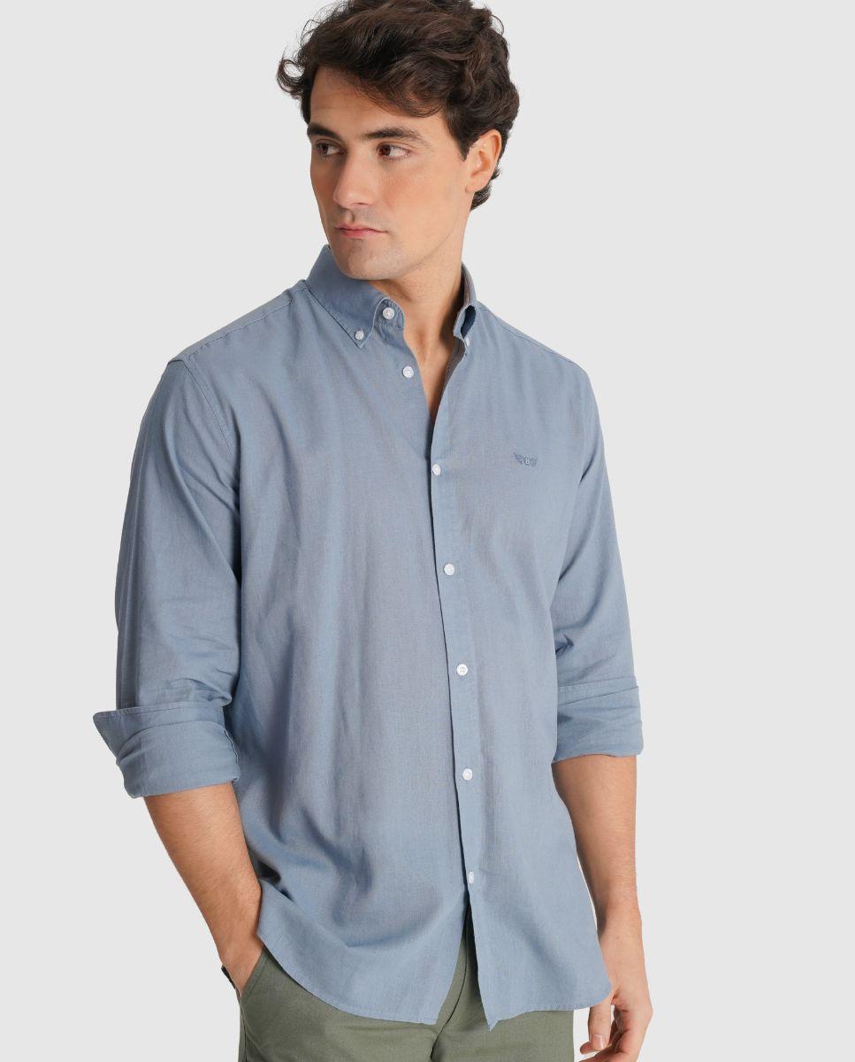 Camisa de Linho com Corte Regular Azul denim-3