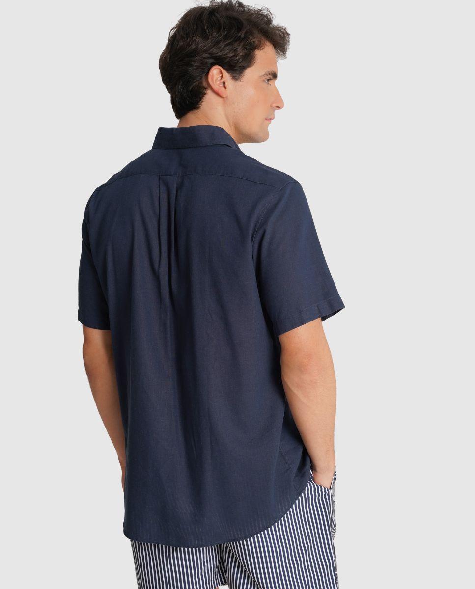 Camisa de Linho com Corte Regular Azul-2