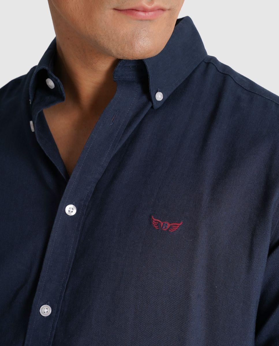 Camisa de Linho com Corte Regular Azul-3