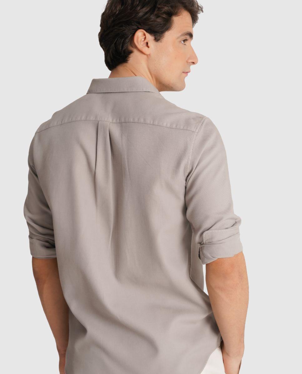 Camisa de Manga Comprida Ajustada Cinzento-2