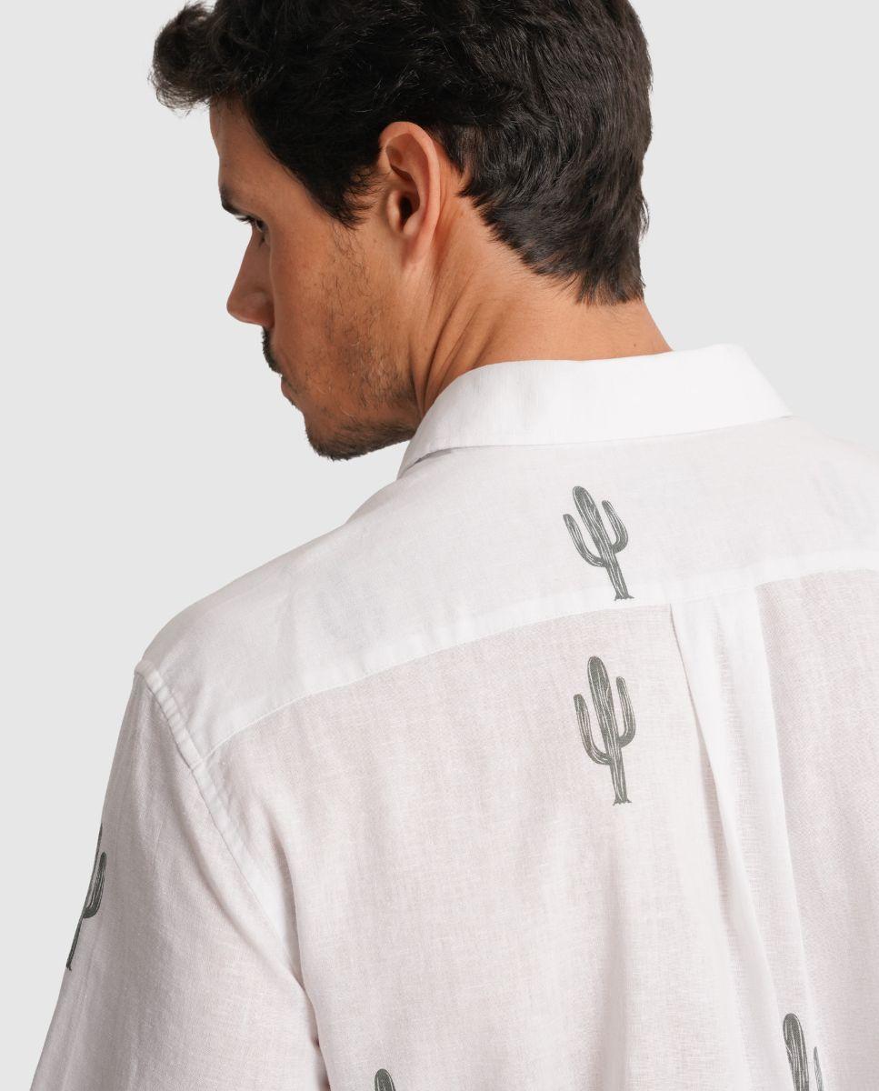 Camisa de Linho com Corte Regular Cinzento-2