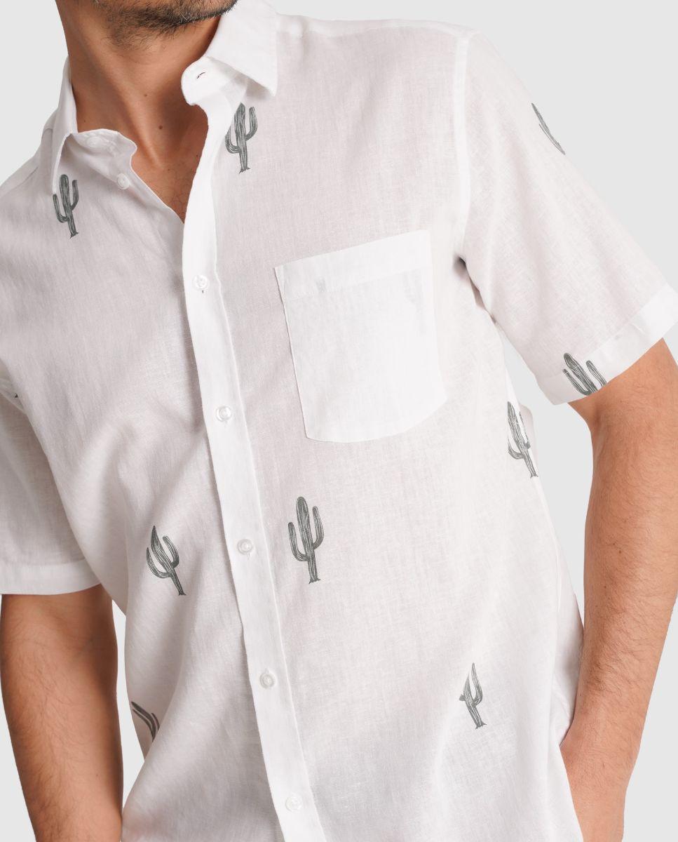 Camisa de Linho com Corte Regular Cinzento-3