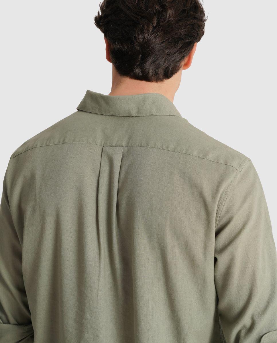 Camisa de Linho com Corte Regular Verde-2
