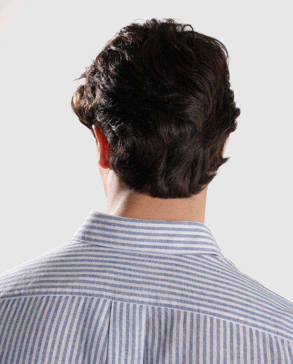 Camisa de Linho Às Riscas com Corte Regular Azul-2