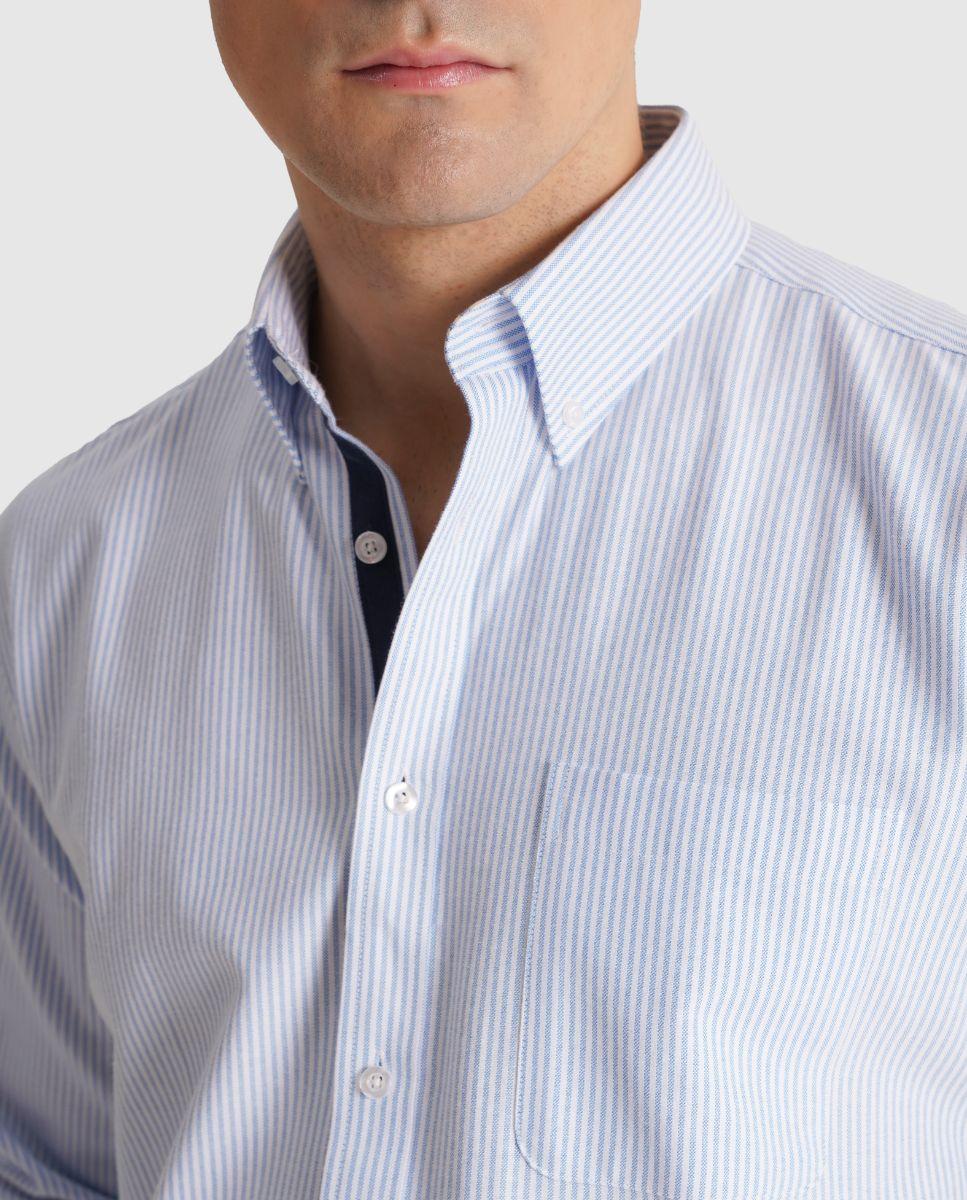 Camisa Às Riscas com Corte Regular Azul-3