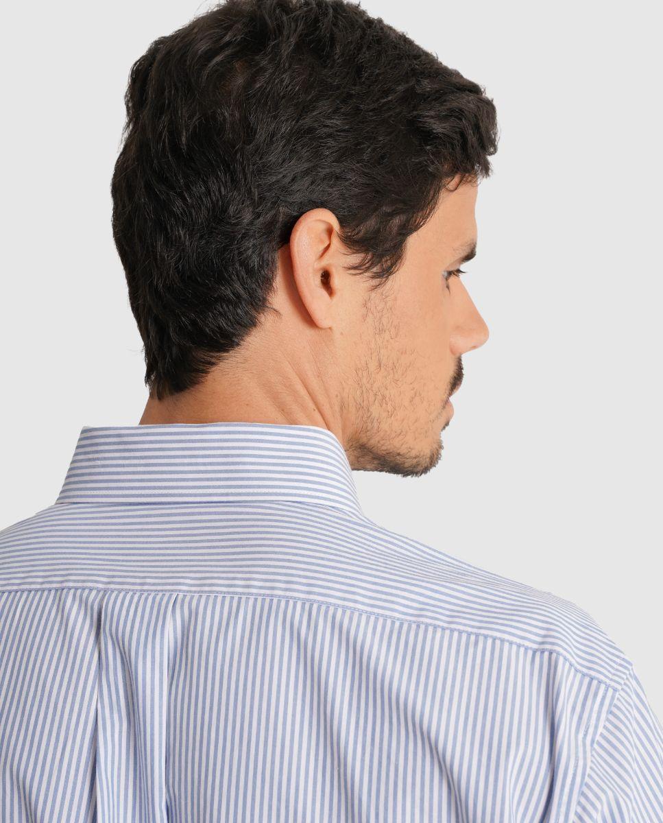 Camisa Às Riscas com Corte Regular Azul-3