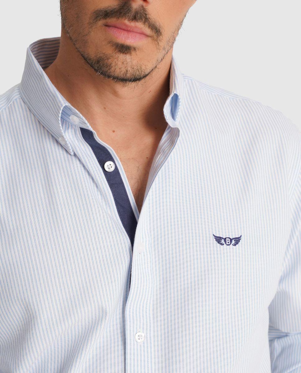 Camisa Às Riscas com Corte Regular Azul-3