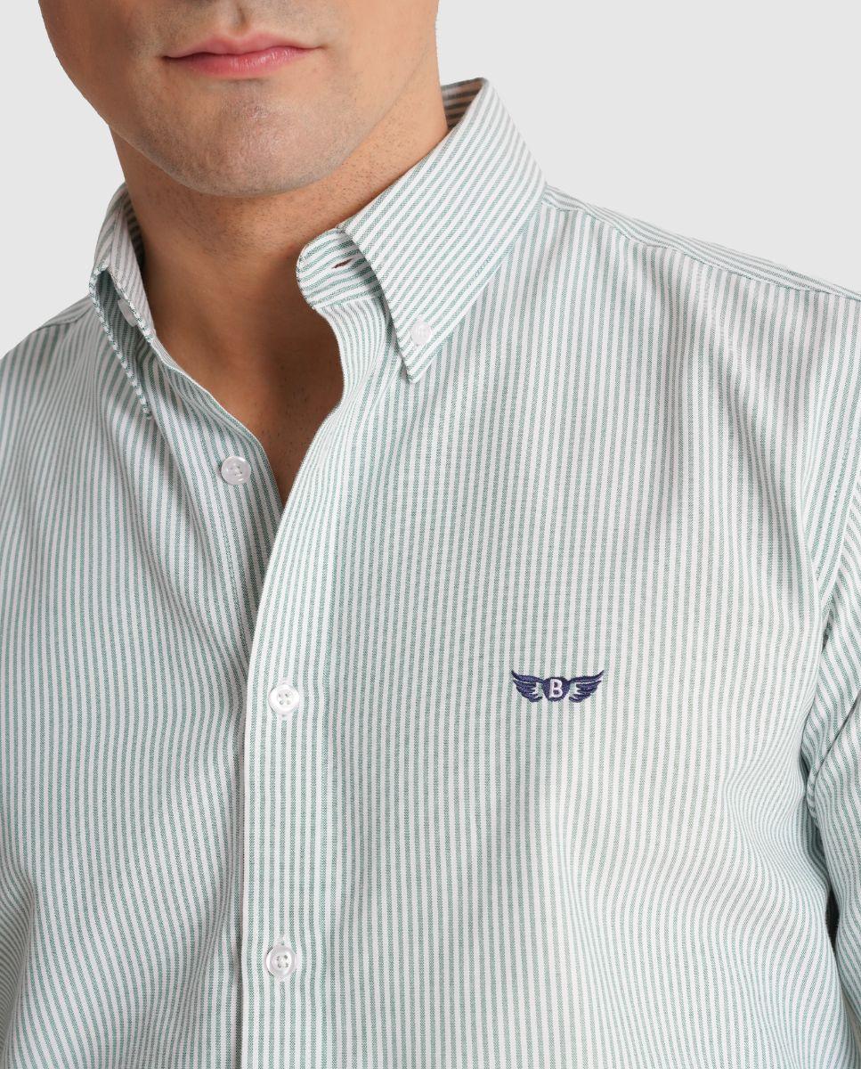 Camisa Às Riscas com Corte Regular Verde-3