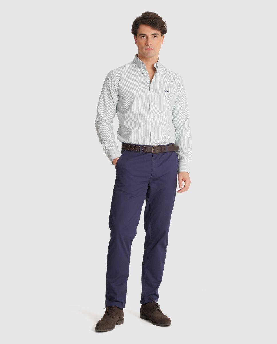 Camisa Às Riscas com Corte Regular Verde-1