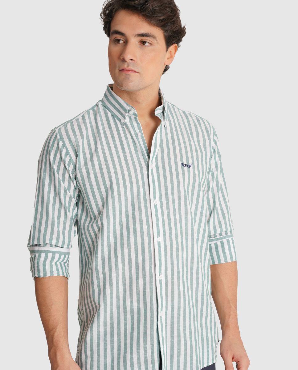 Imagem 0 de Camisa com Linho Às Riscas e Corte Regular