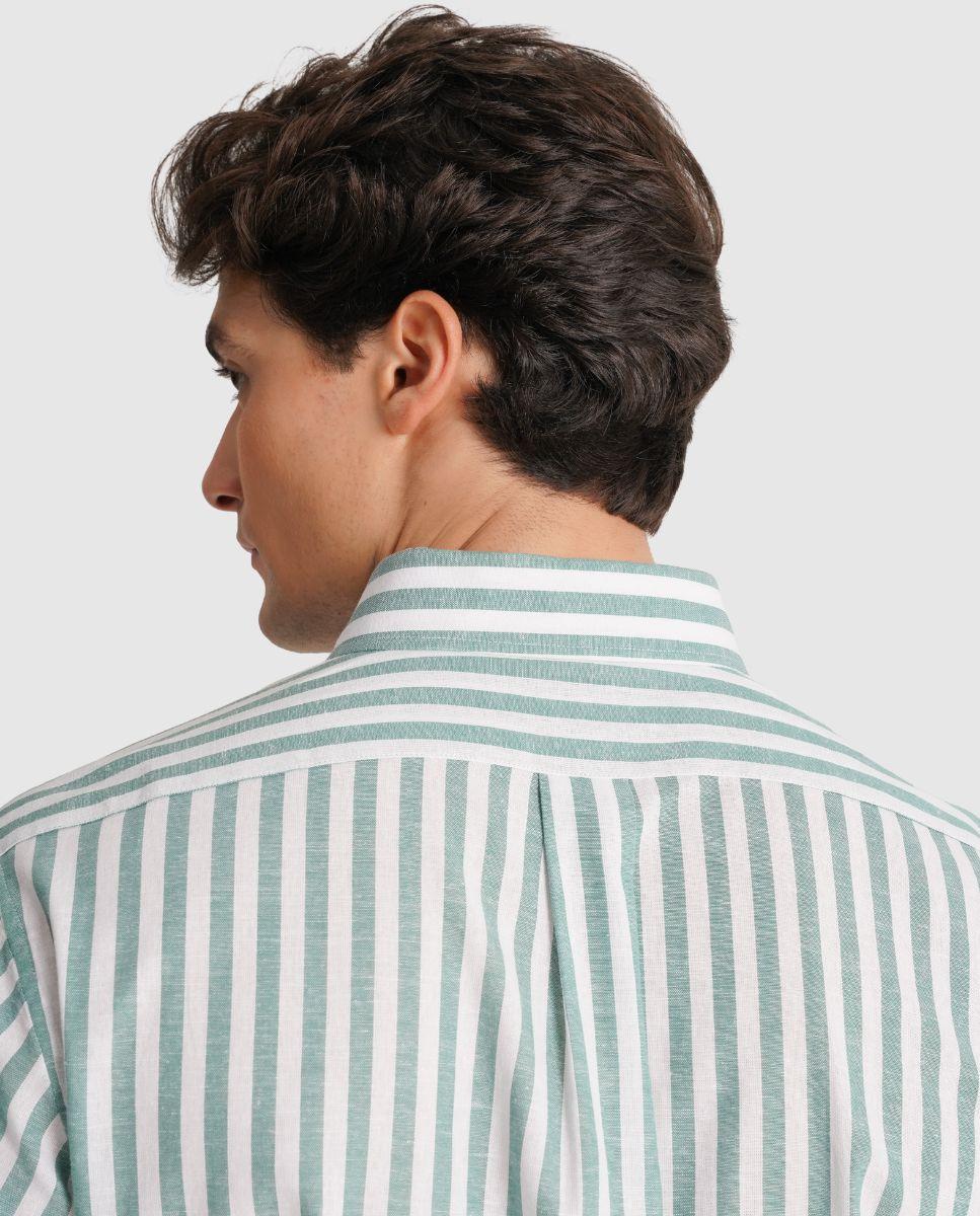 Camisa com Linho Às Riscas e Corte Regular Verde-2