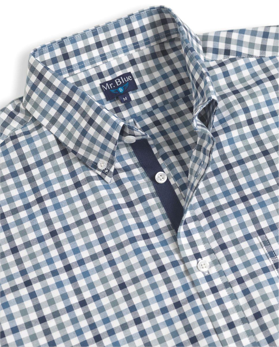 Camisa Aos Quadrados de Manga Curta Azul-2