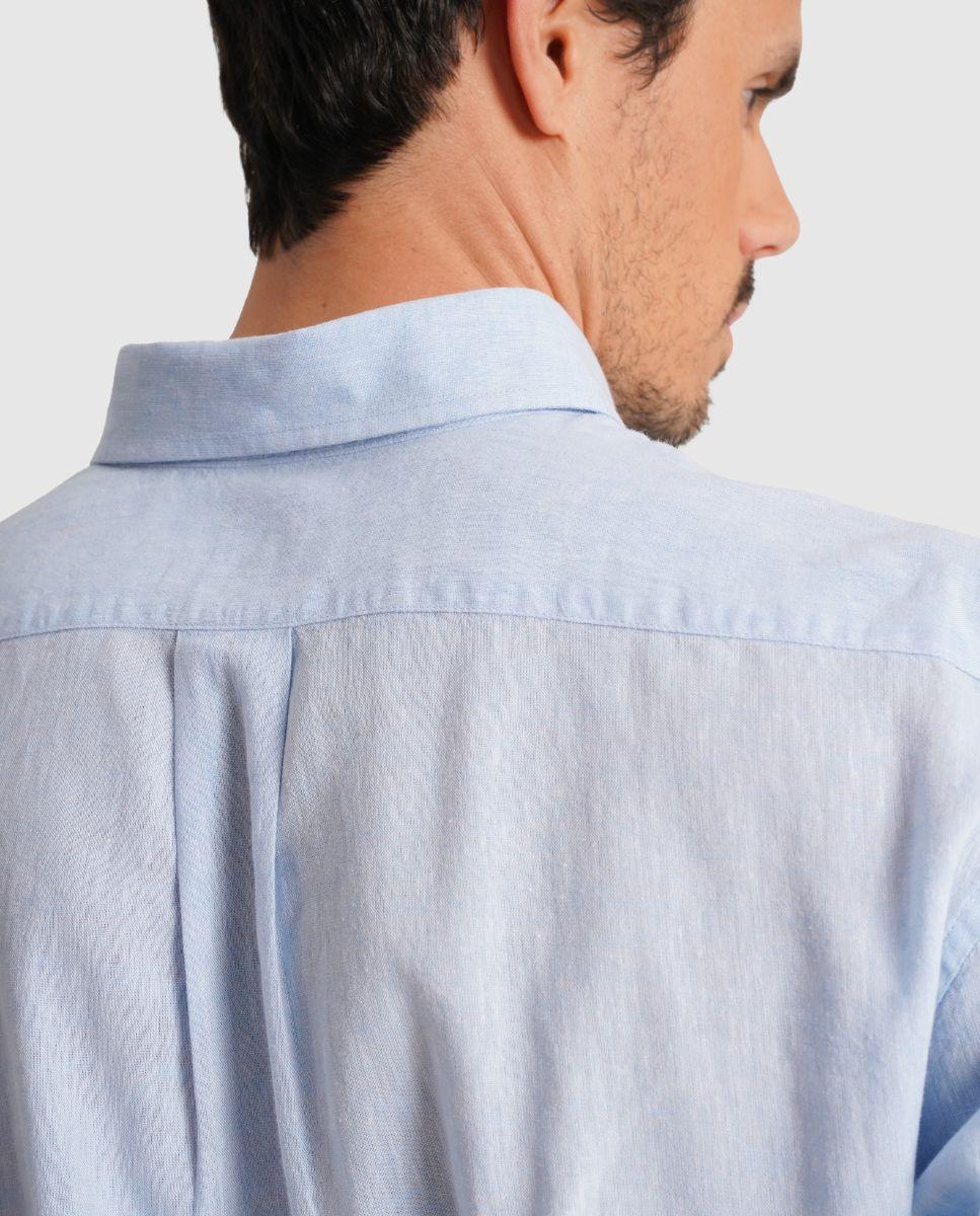 Camisa com Linho e Corte Regular Azul-celeste-2