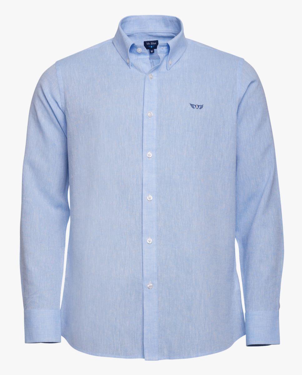 Camisa com Linho e Corte Regular Azul-celeste-4