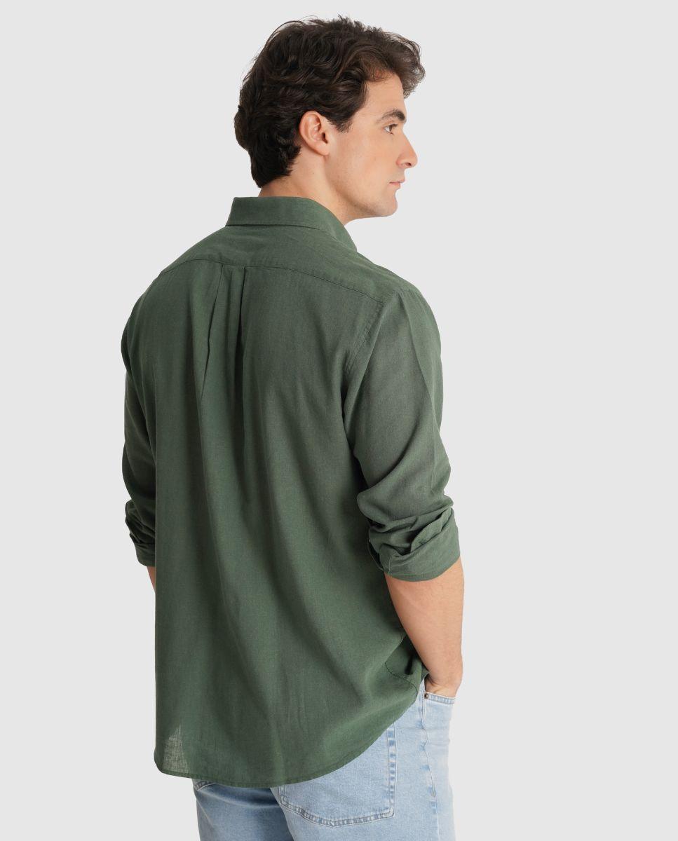 Camisa de Linho com Corte Regular Verde-2