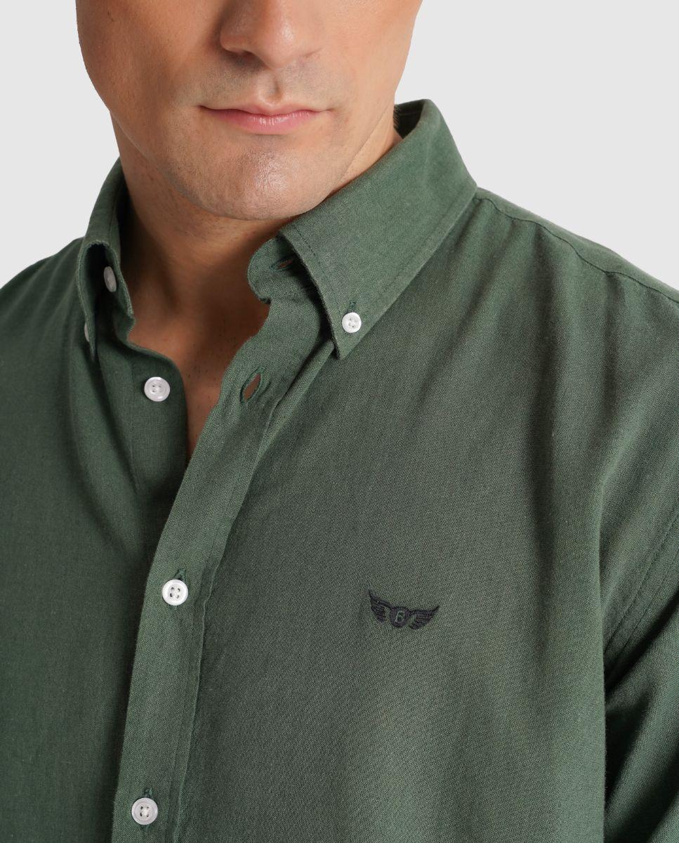 Camisa de Linho com Corte Regular Verde-3