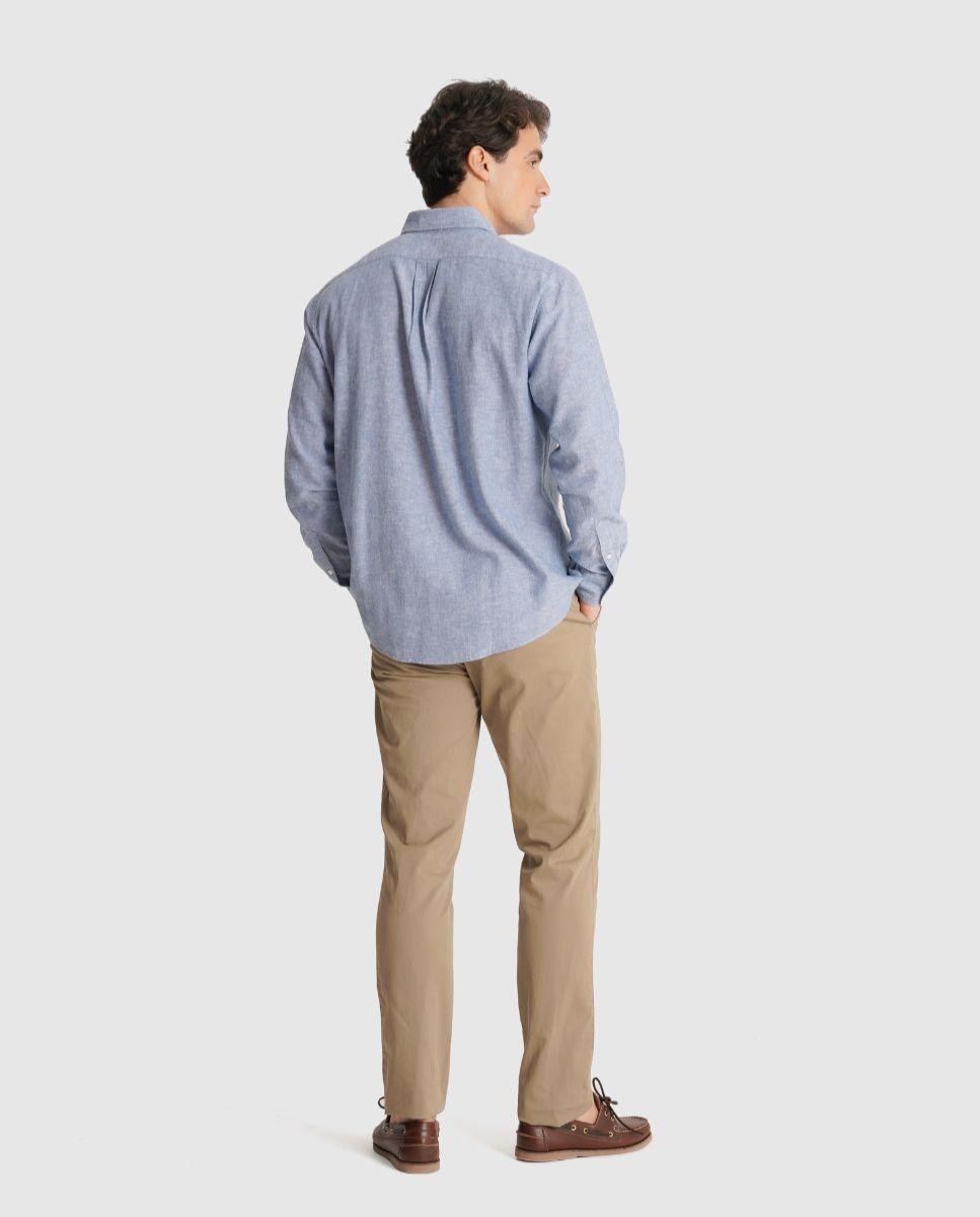 Camisa com Linho e Corte Regular Azul-2