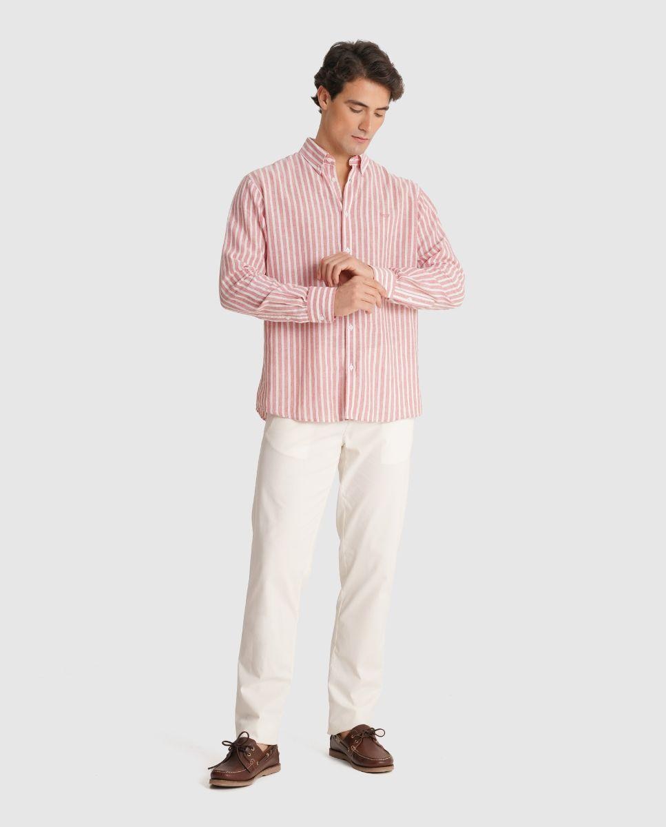 Imagem 0 de Camisa com Linho Às Riscas e Corte Regular