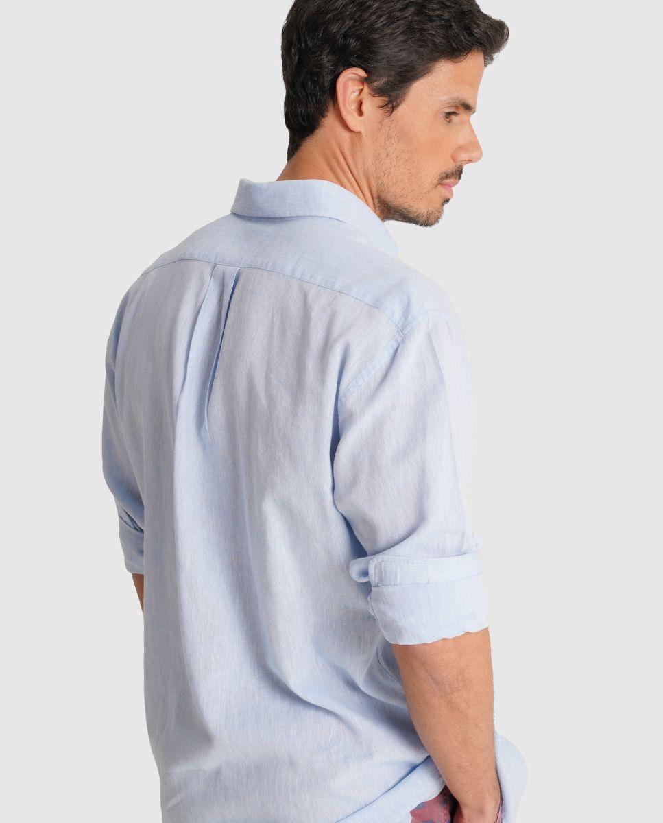 Camisa de Linho com Corte Regular Azul-2