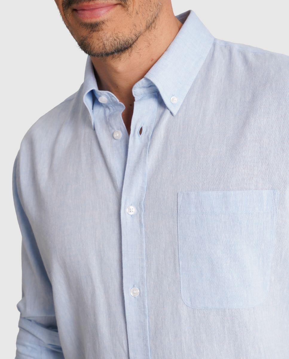 Camisa de Linho com Corte Regular Azul-3
