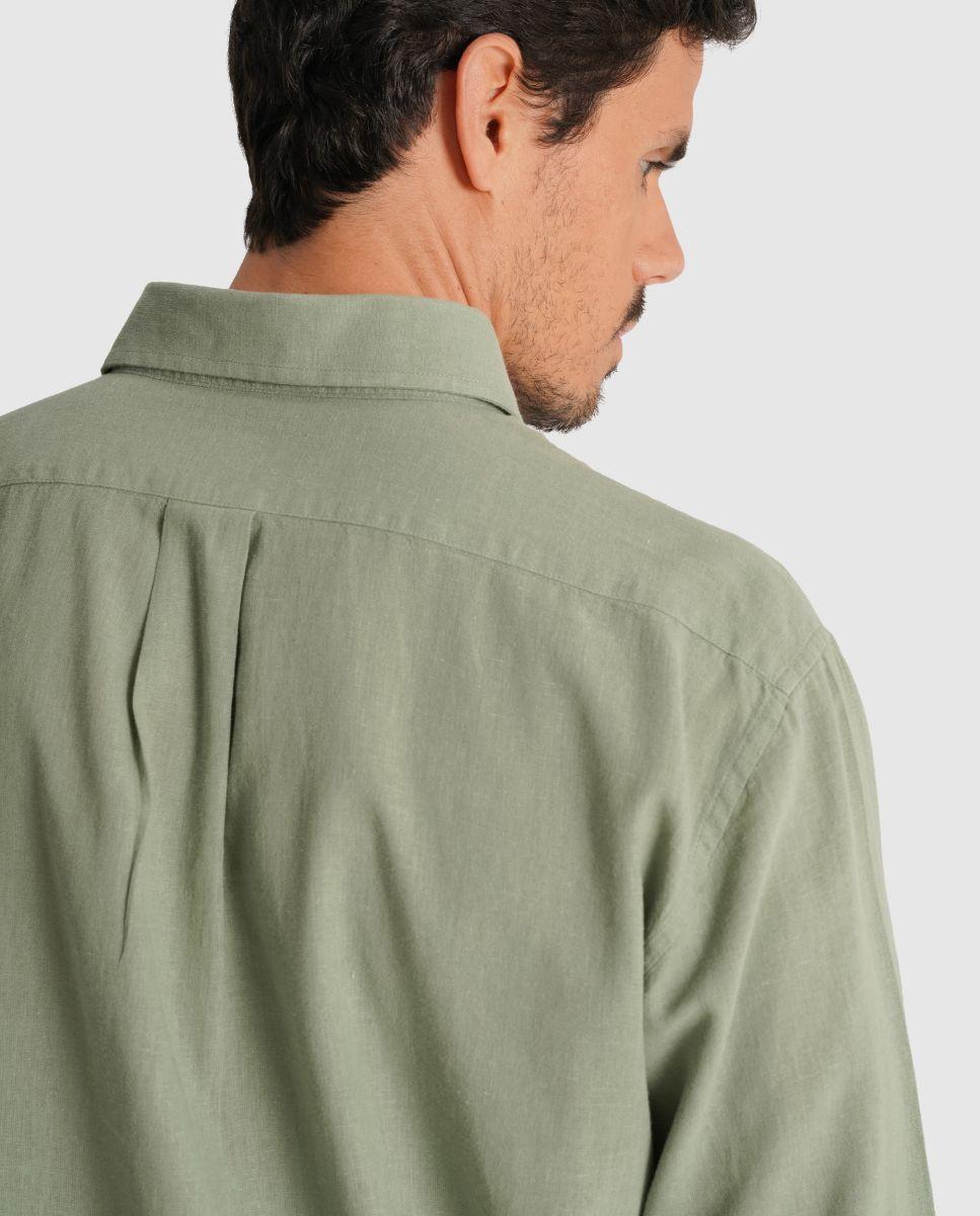 Camisa de Linho com Corte Regular Verde-2