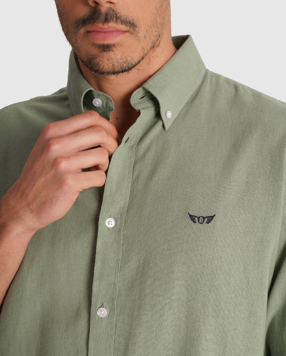 Camisa de Linho com Corte Regular Verde-3