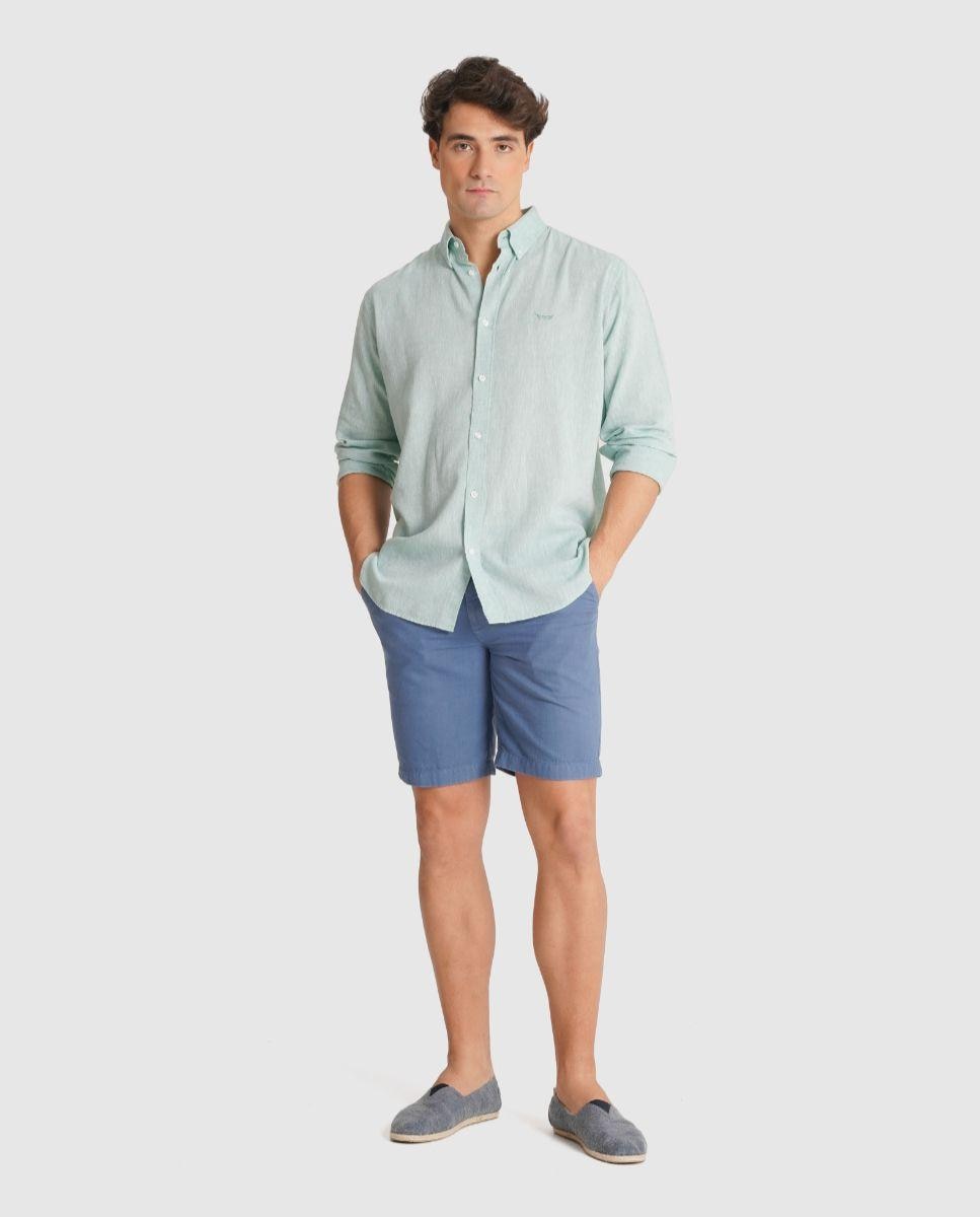 Camisa de Linho com Corte Regular Verde Água-1