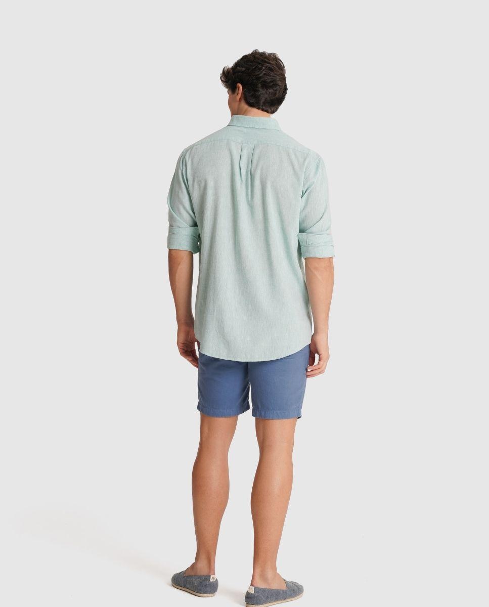 Camisa de Linho com Corte Regular Verde Água-2