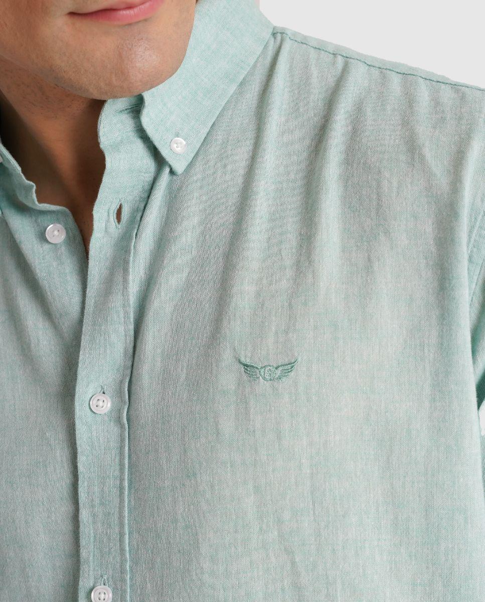 Camisa de Linho com Corte Regular Verde Água-3
