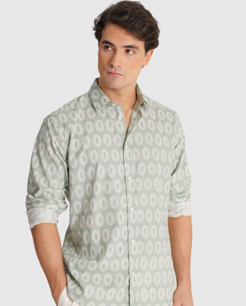 Camisa de Linho com Corte Regular Azul-1