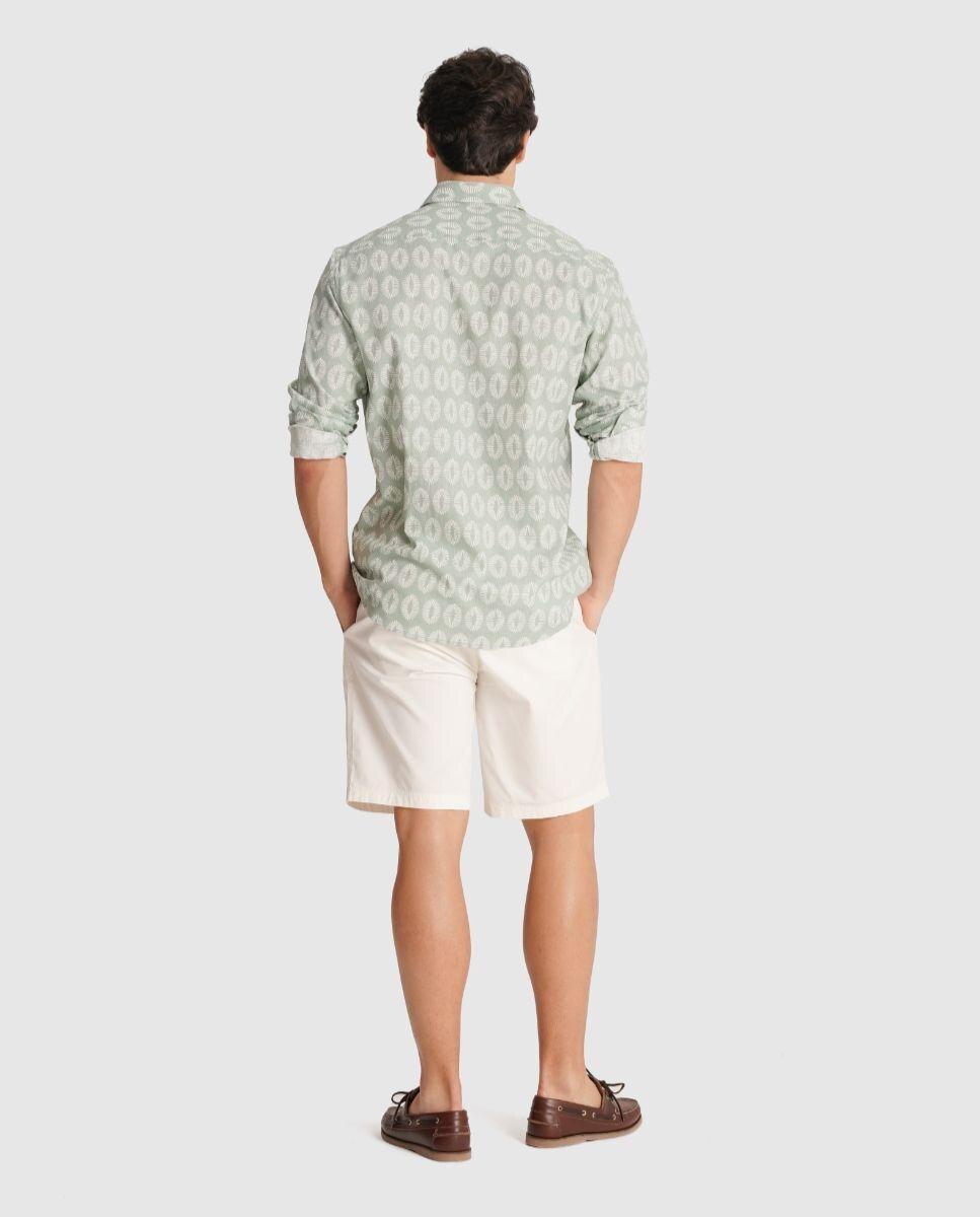 Camisa de Linho com Corte Regular Azul-2