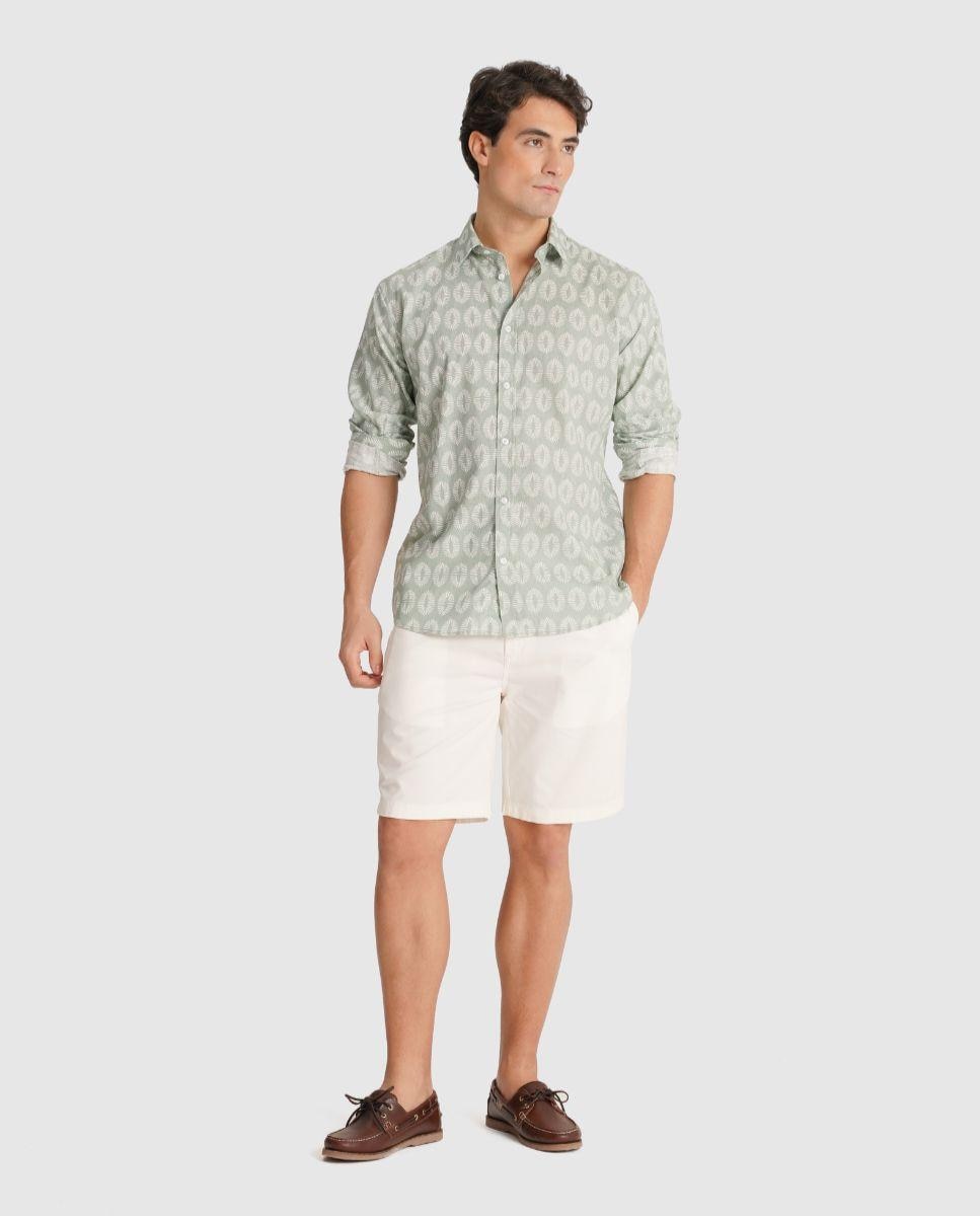 Camisa de Linho com Corte Regular Azul-3