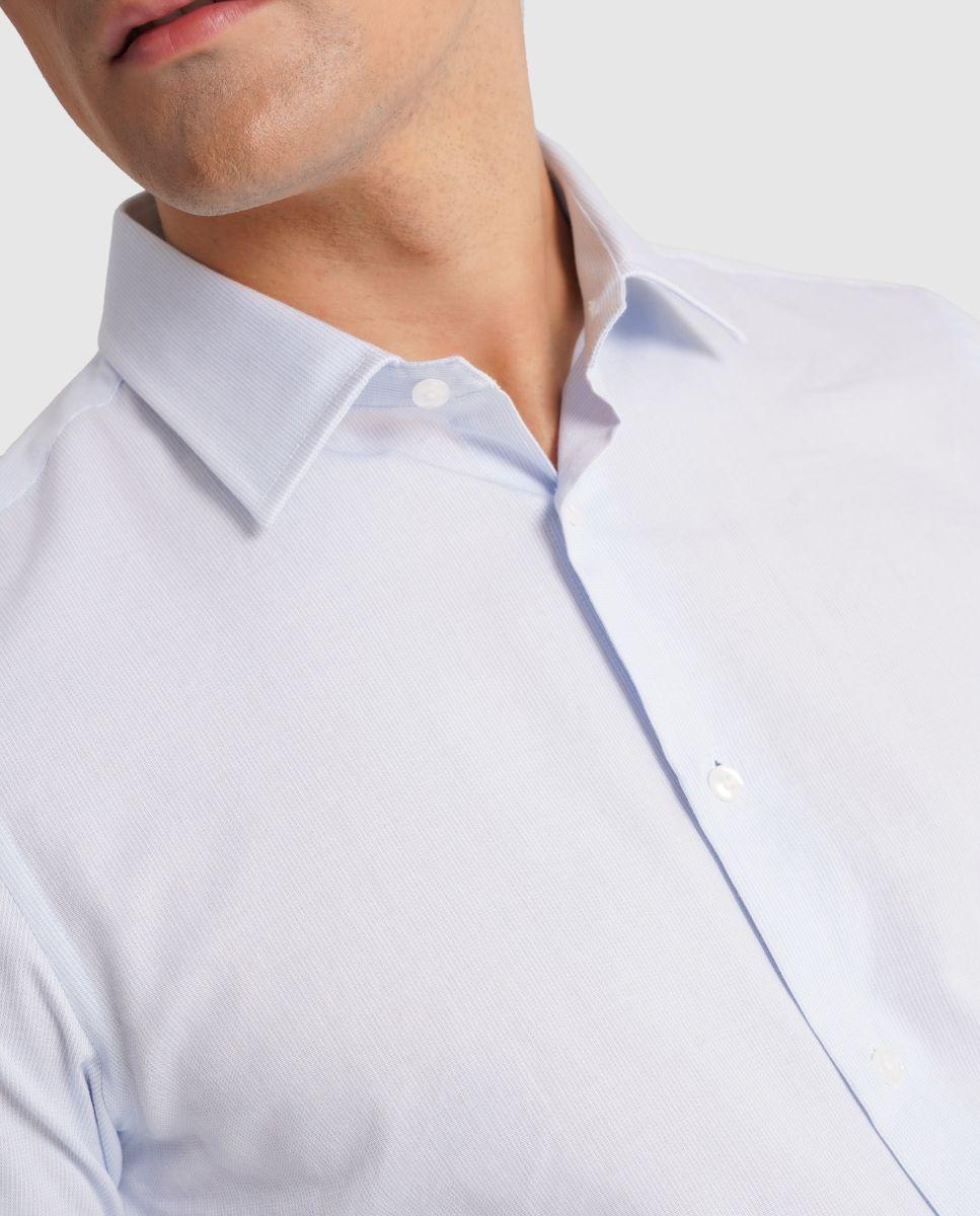 Camisa de Manga Comprida com Corte Slim Azul-3